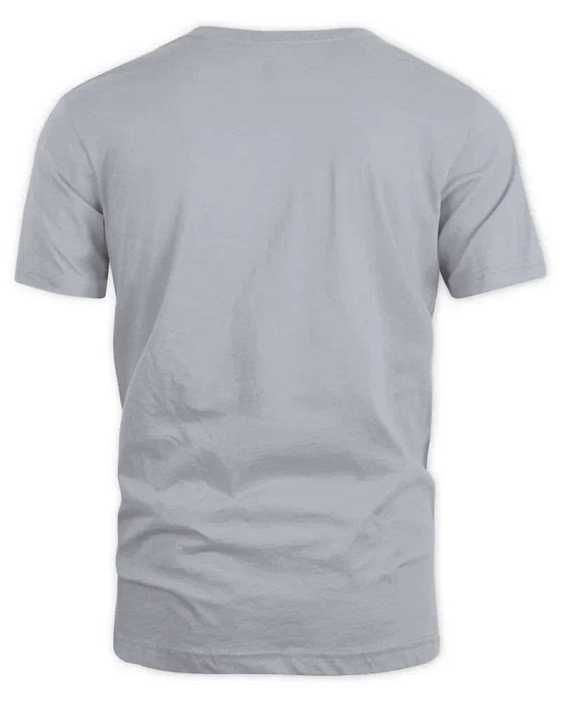 Unisex standard t-shirt in light grey 100% cotton with seamless collar and twin needle hems back view