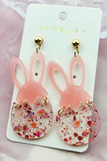 Pink Easter Bunny glitter acrylic stud earrings with cute bunny design