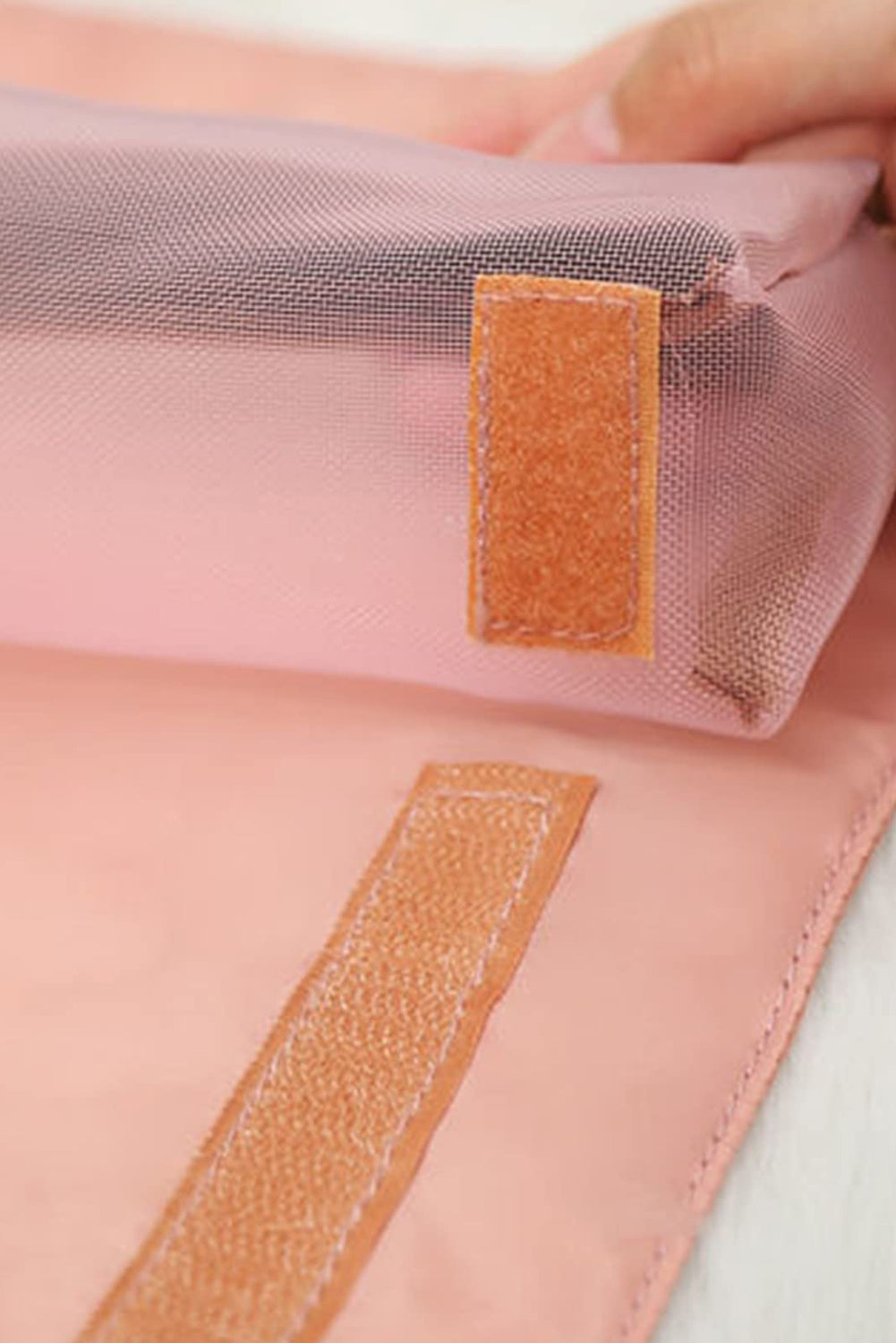 Pink Leegoo detachable 4-in-1 foldable makeup bag with embroidered design and compartments