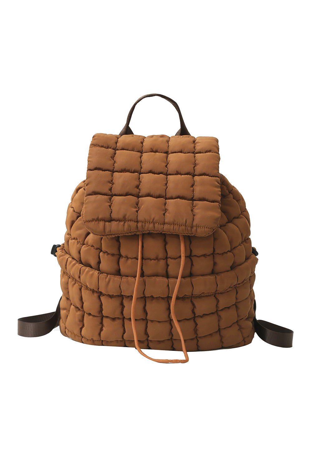 Black solid flapped quilted puffer backpack with spacious interior and modern design