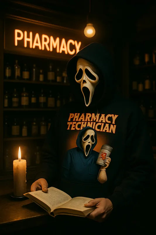 Chilling Prescriptions: The Ghostly Pharm Tech Hoodie