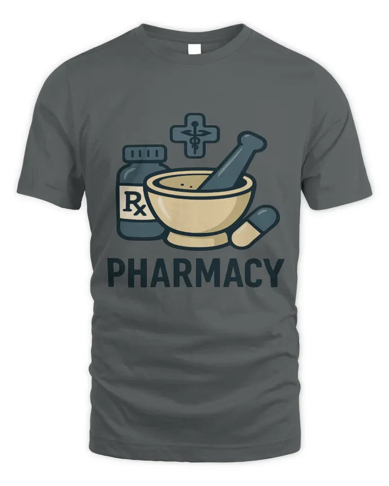 Unisex Standard T-Shirt in dark gray with pharmacy graphic print